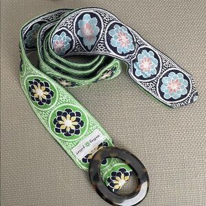 Hadley Pollet Blue/ Green Reversible Belt with Tortoise Shell Buckle